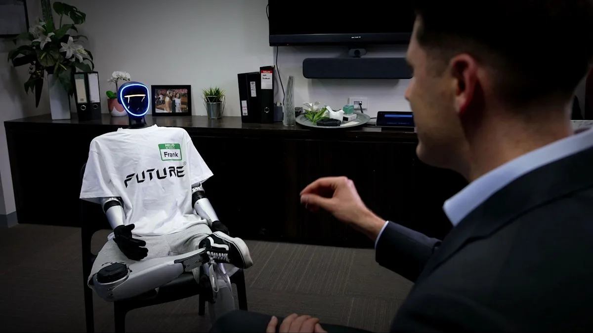 Frank the humanoid robot being interviewed in Melbourne