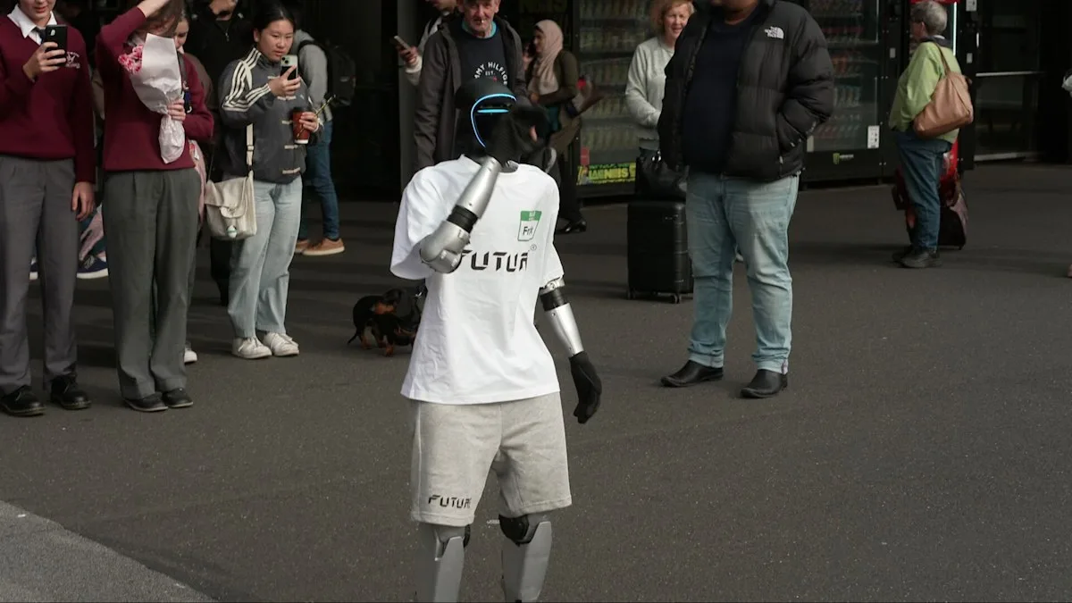 Frank the humanoid robot greeting people in Melbourne