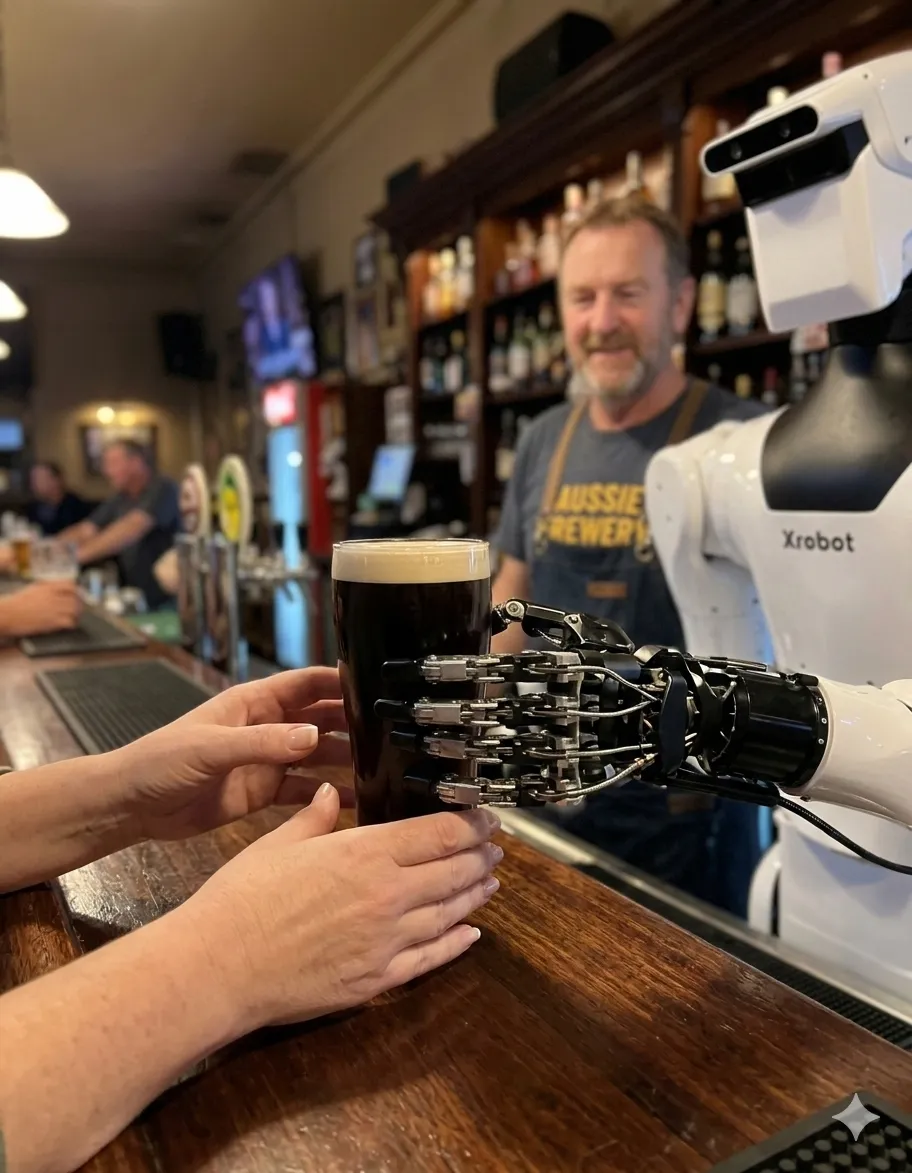 Robot bartender hand serving drinks