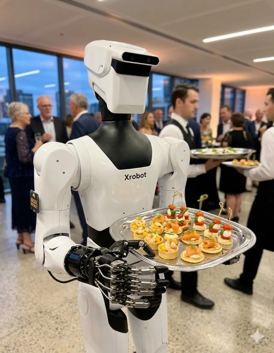 Robot holding food at event
