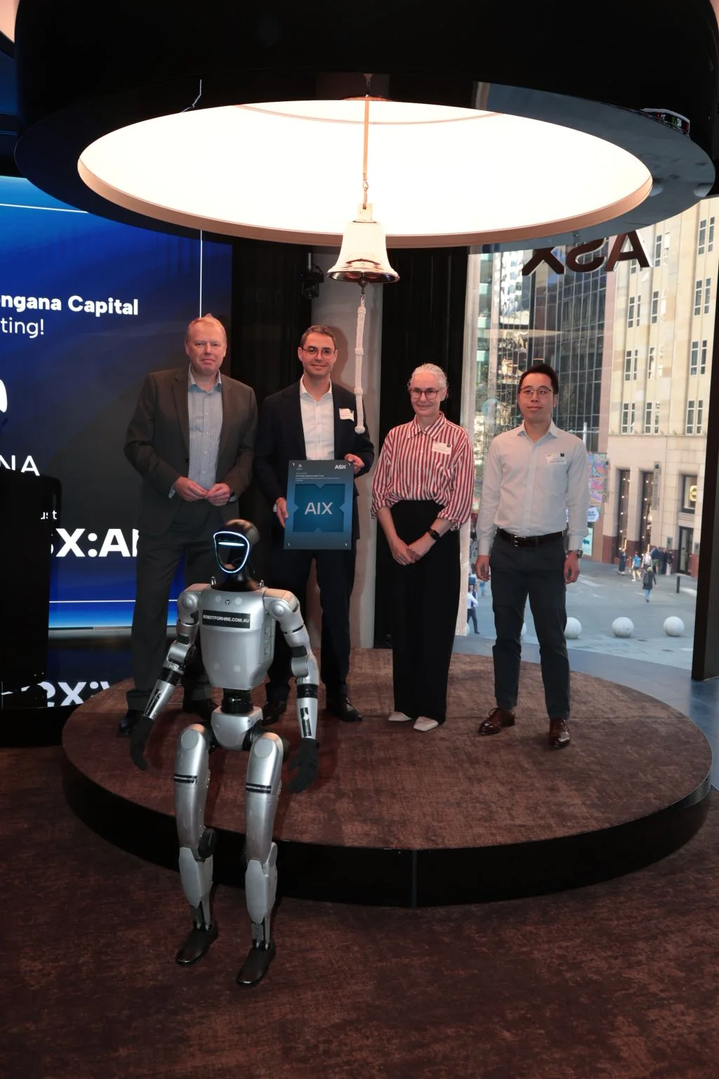 Rocco humanoid robot at Pengana Capital Group's ASX listing ceremony