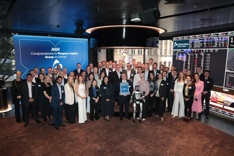 Rocco humanoid robot with the Pengana Capital Group team at the ASX listing